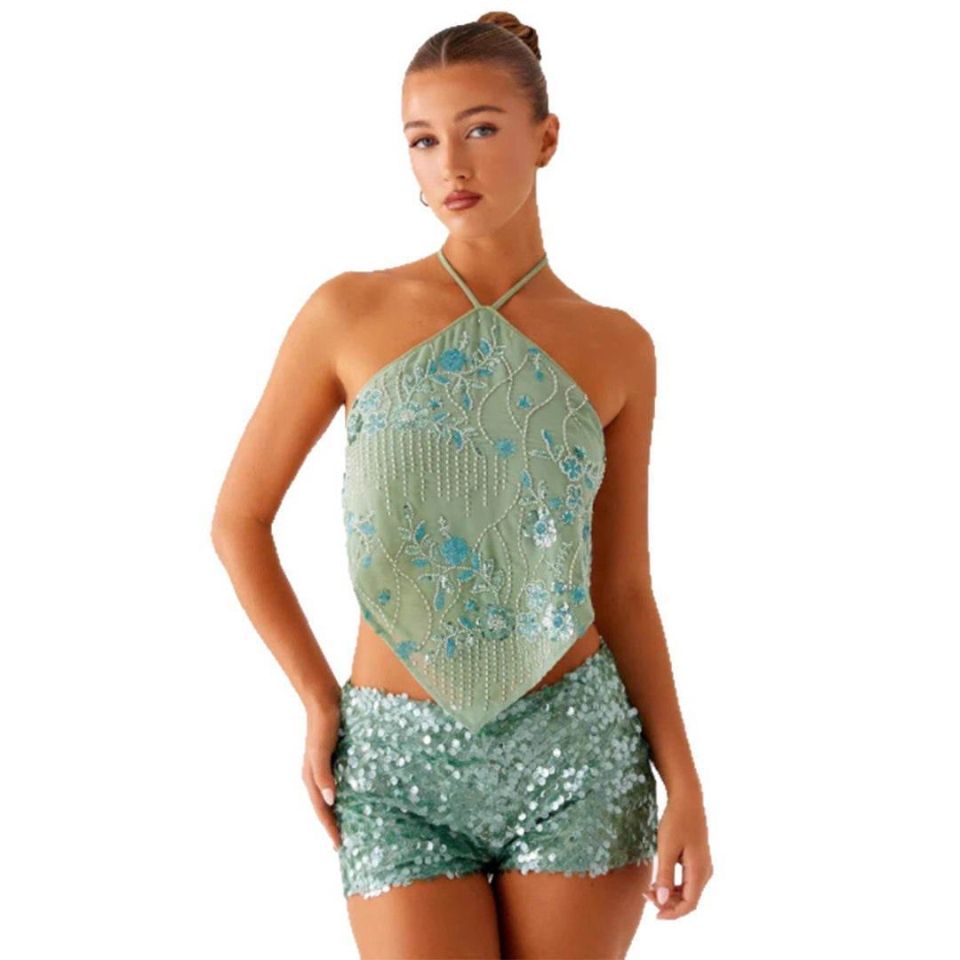 Damen Elegantes Top mit floralem Design und glitzernden Details Drune