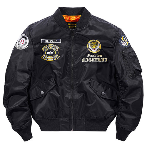 Herren  bestickte pilot-inspirierte flug-bomberjacke mit seitlichem reißverschlusstaschen utility pocket Drune