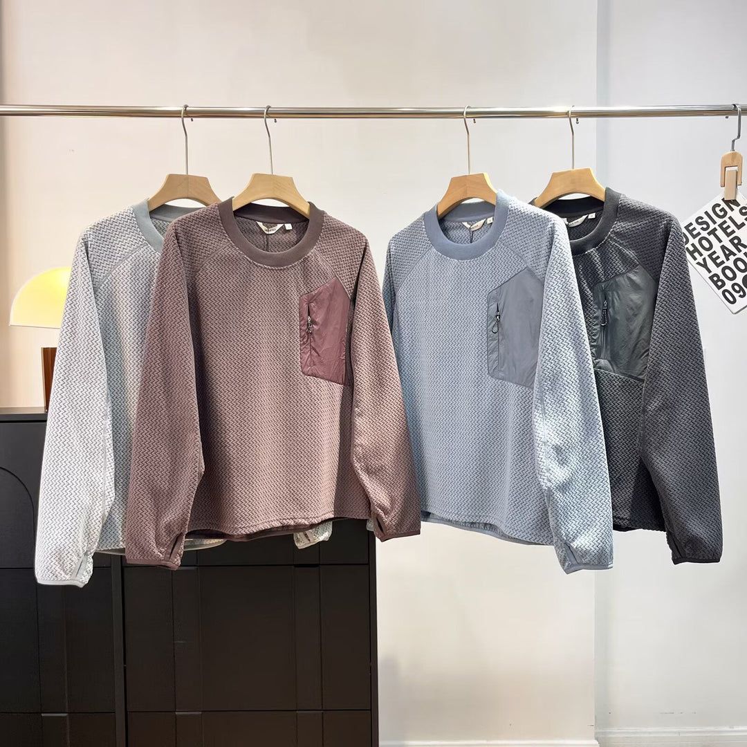 Damen lässiges Strickoberteil mit modischem Reißverschluss und praktischer Tasche Drune