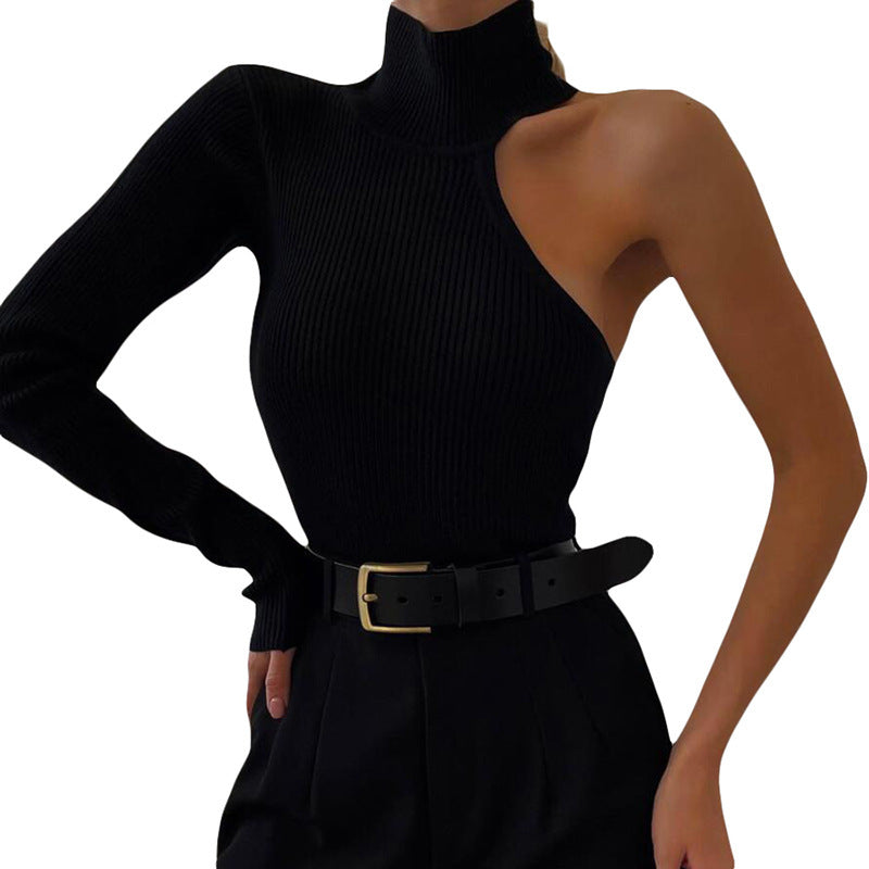Damen Elegantes Einarmiges Bodysuit mit Stehkragen Drune