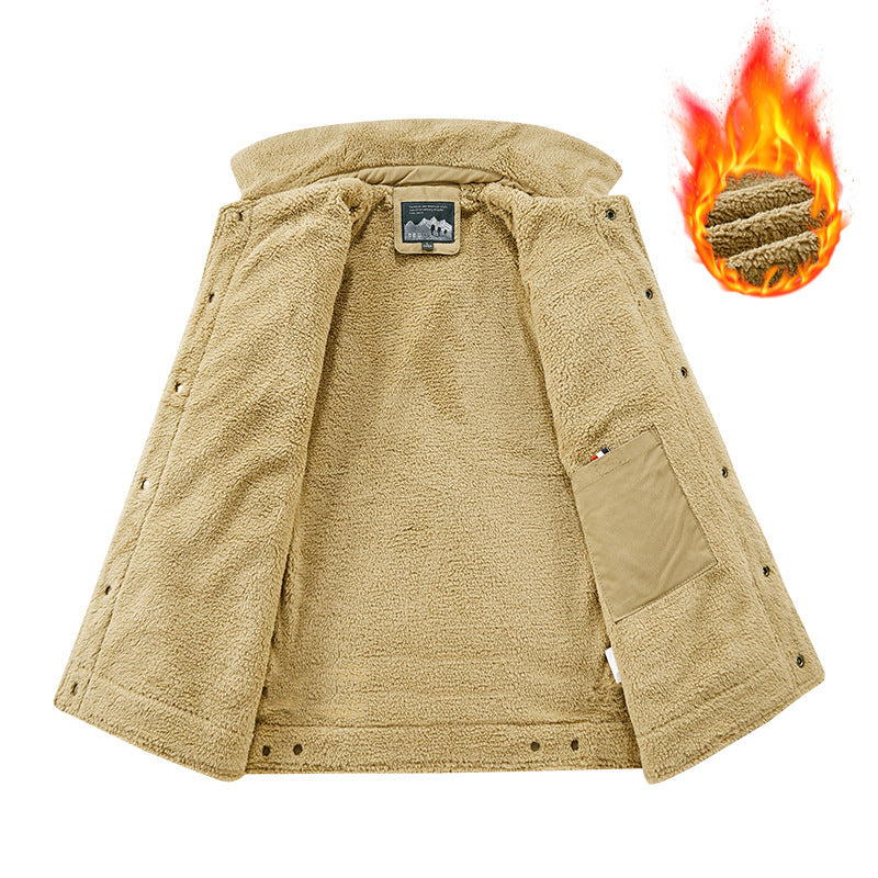 Herren nan gefütterte Canvas-Jacke mit Sherpa-Kragen, wärmendem Teddyfutter und funktionalen Brusttaschen Drune