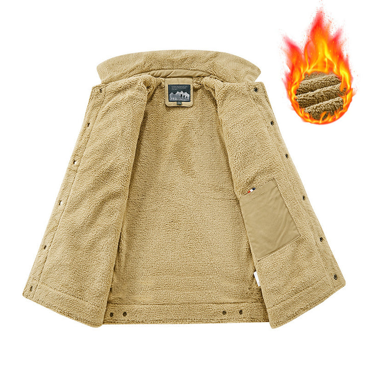 Herren nan gefütterte Canvas-Jacke mit Sherpa-Kragen, wärmendem Teddyfutter und funktionalen Brusttaschen Drune