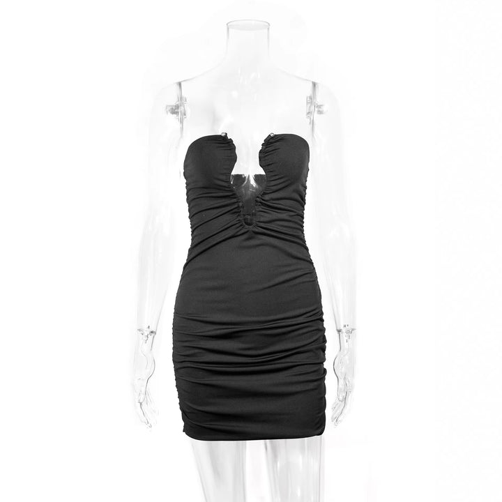 Damen Minikleid mit tiefem Ausschnitt und figurbetontem Silhouette Drune