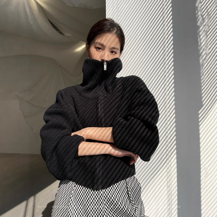 Damen Grobstrick Pullover mit hohem Kragen und lässigem Schnitt Drune