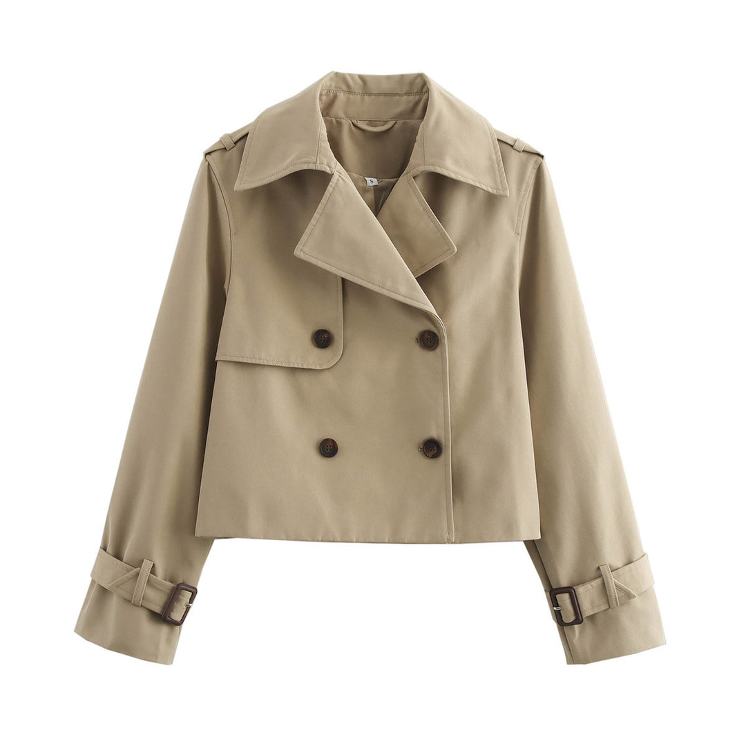 Damen cropped Trenchcoat mit doppelter Knopfleiste und verstellbaren Ärmeln Drune