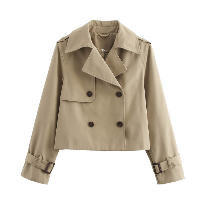 Damen cropped Trenchcoat mit doppelter Knopfleiste und verstellbaren Ärmeln Drune