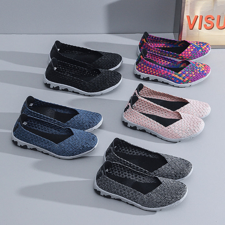 Damen nan gestrickter Slip-On Freizeitschuh mit geflochtenem Obermaterial und rutschfester Flexsohle Drune