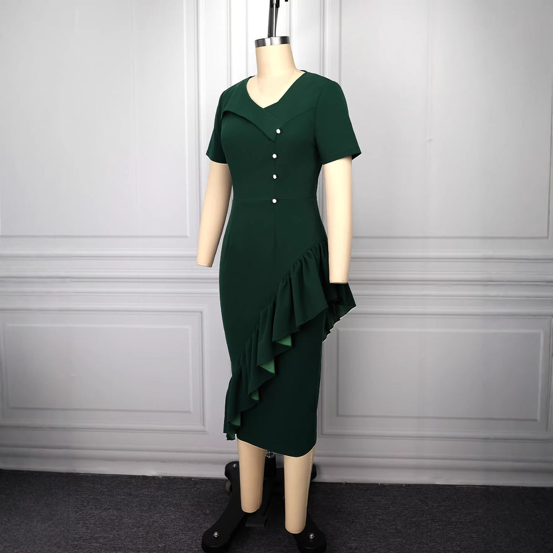 Damen Elegantes Wickelkleid mit Rüschendetails Drune