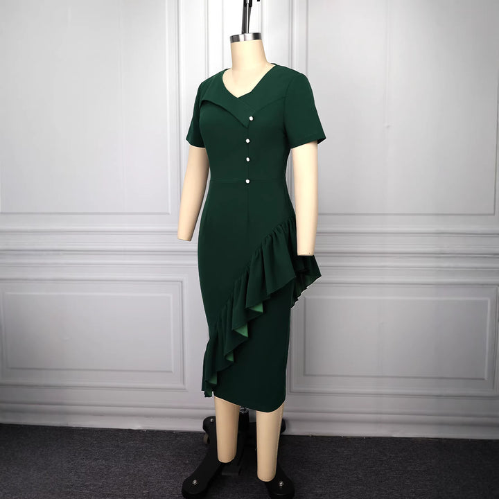 Damen Elegantes Wickelkleid mit Rüschendetails Drune