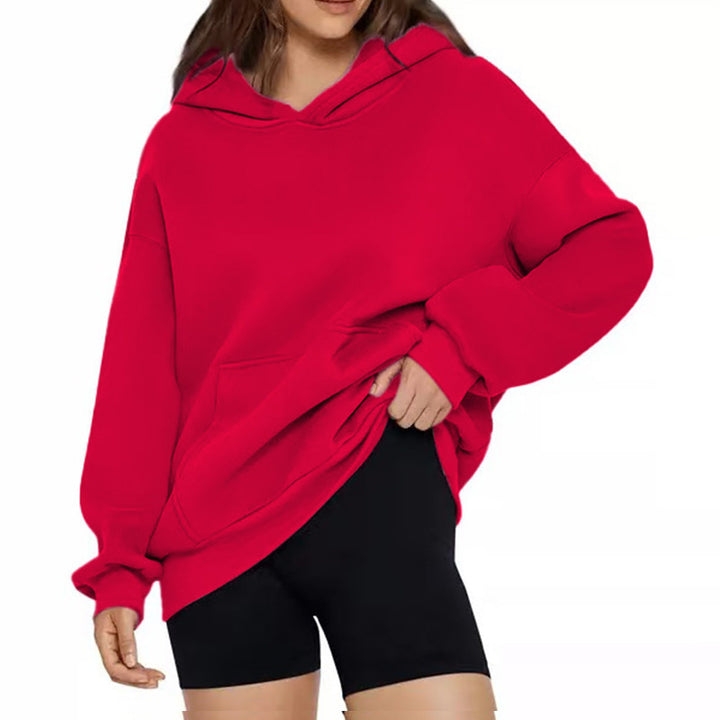 Damen nan weicher Oversize-Kapuzenpullover mit asymmetrischem Saum Kängurutasche und überschnittener Schulter Drune