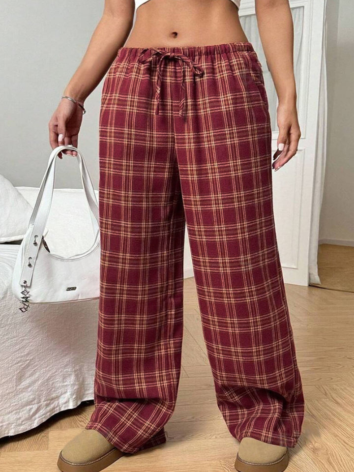 Damen Lässige Karohose mit weitem Schnitt und Elastikbund Drune