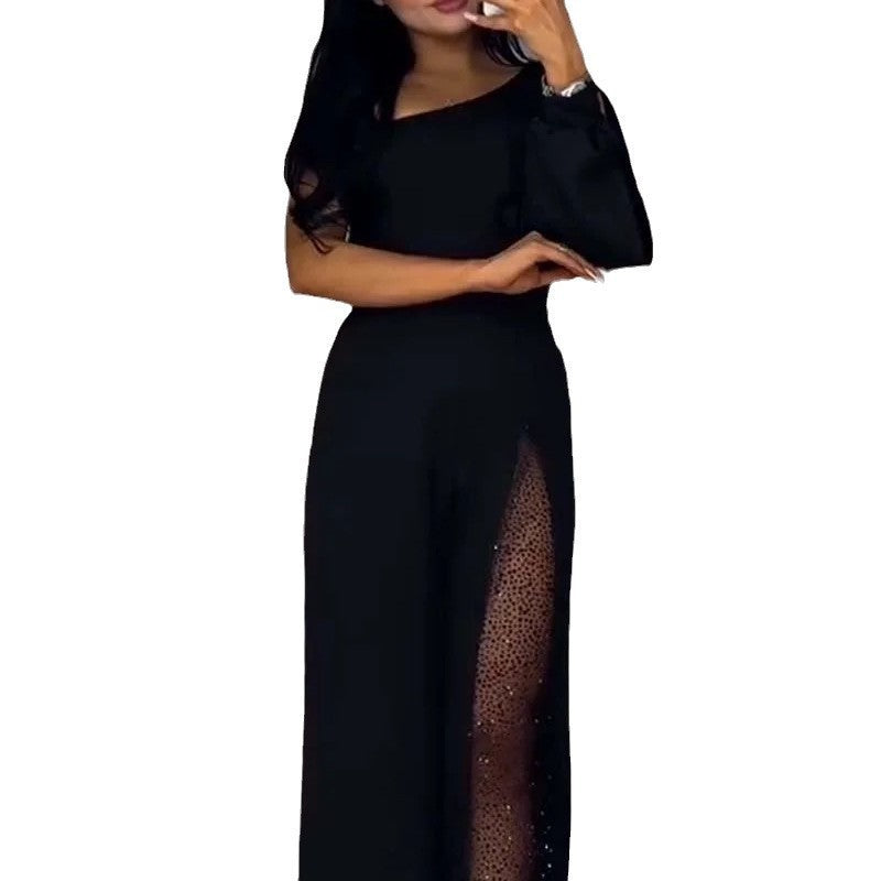 Damen eleganter Jumpsuit mit aufregenden Transparenz-Details Drune