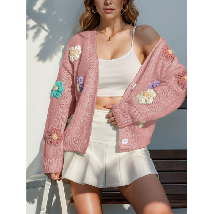 Damen Strickjacke mit floralen Applikationen Drune