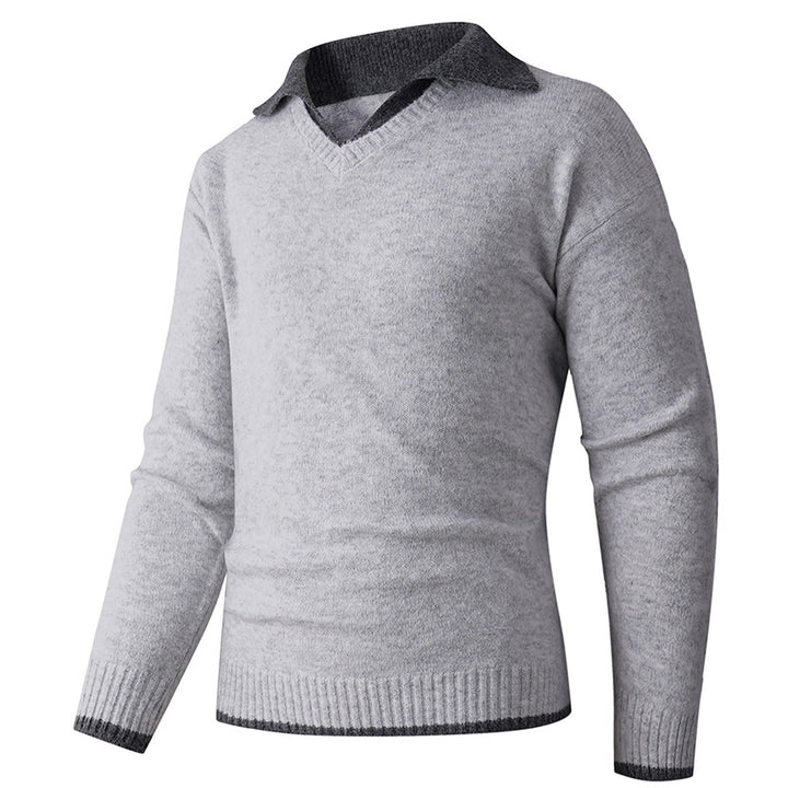 Herren eleganter V-Ausschnitt Pullover mit kontrastierendem Kragen Drune