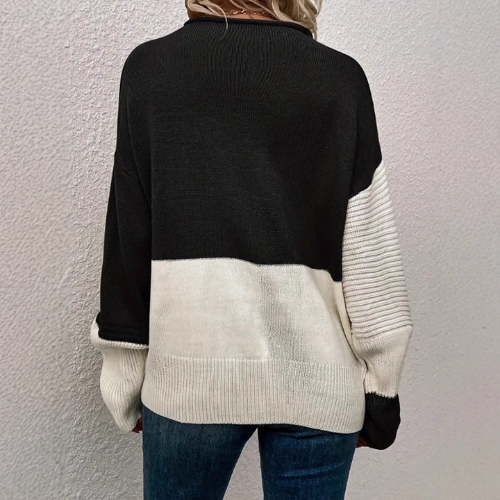 Damen lässiger Strickpullover mit strukturiertem Design und modernen Farbblöcken Drune