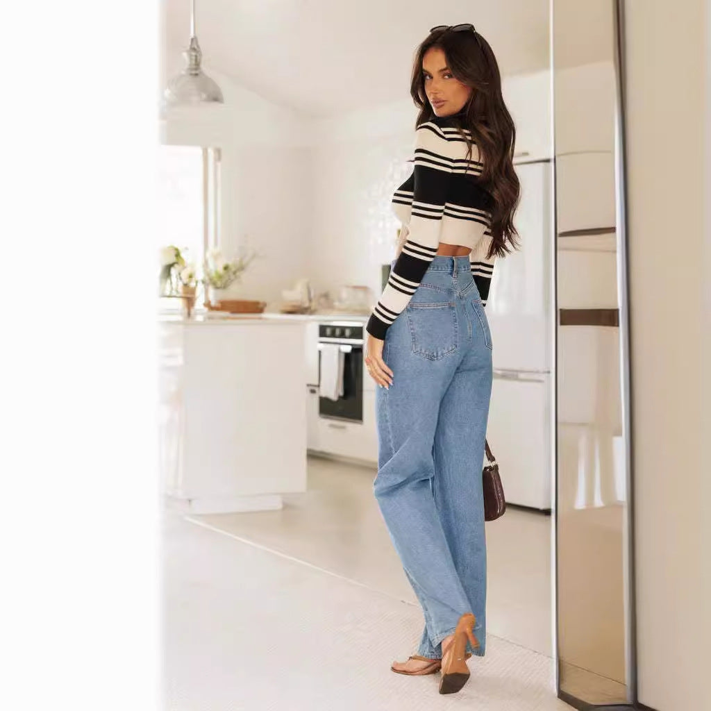 Damen Flared Jeans mit hohem Bund und weitem Bein für lässigen Stil Drune