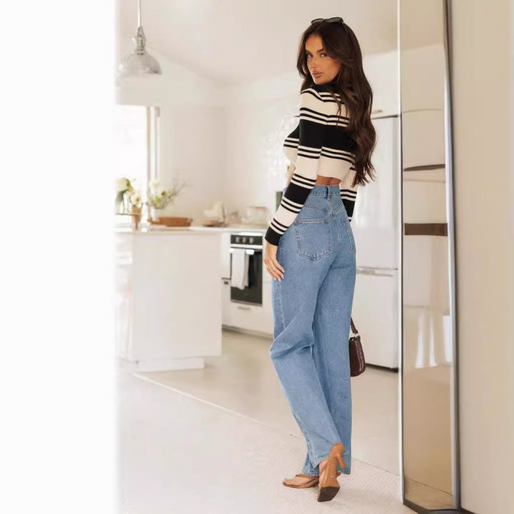 Damen Flared Jeans mit hohem Bund und weitem Bein für lässigen Stil Drune