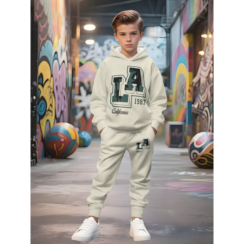 Unisex nan Kinder Jogginganzug mit Kapuzenpullover und detailreichem Auto-Print Drune