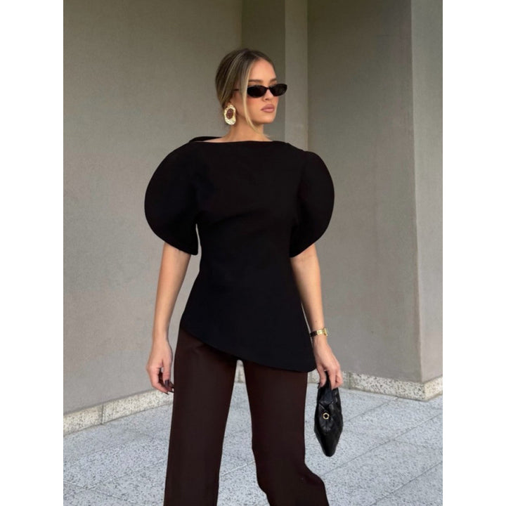 Damen Bluse mit voluminösen Puffärmeln und asymmetrischem Saum Drune