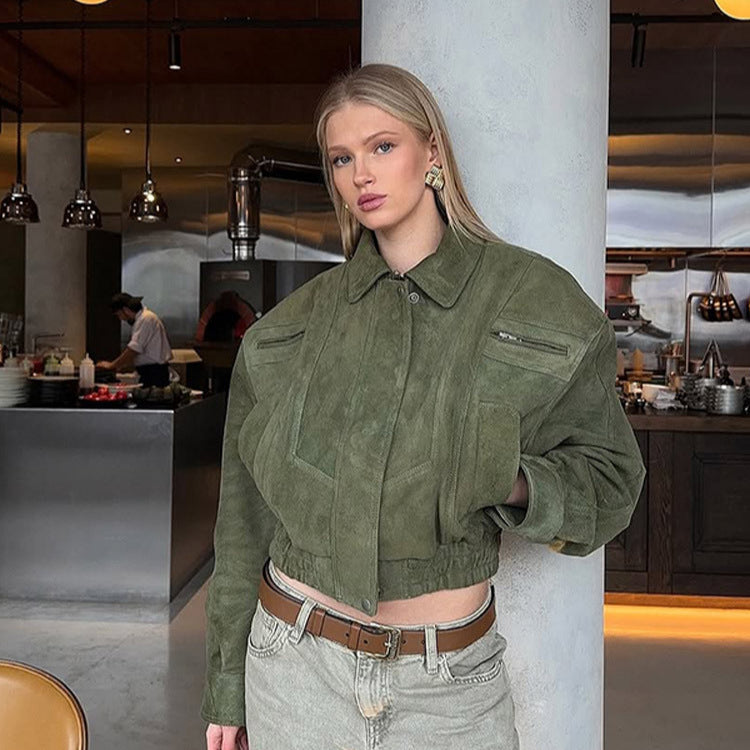 Damen Kunstlederjacke im modischen Cropped-Stil Drune