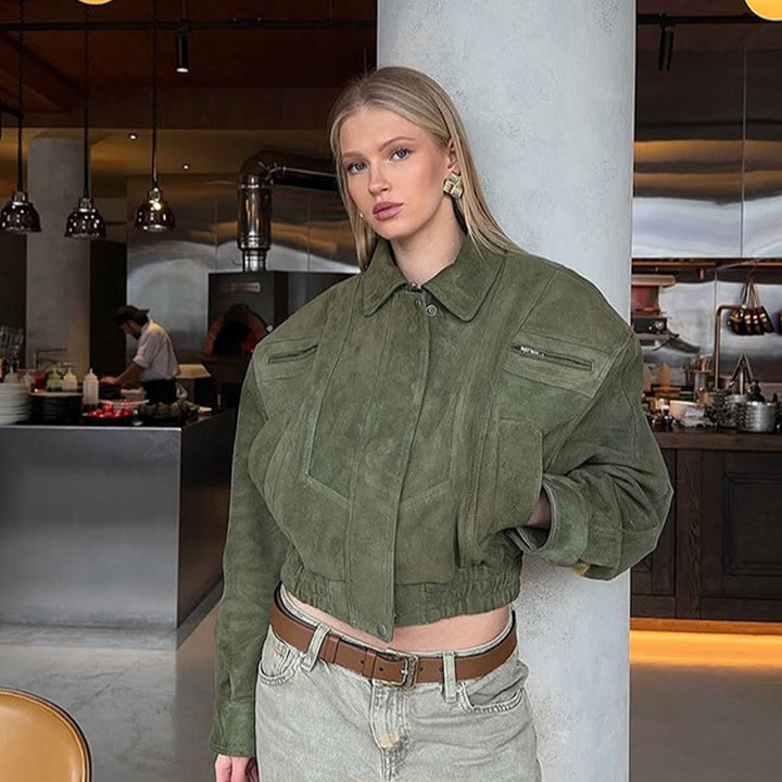 Damen Kunstlederjacke im modischen Cropped-Stil Drune
