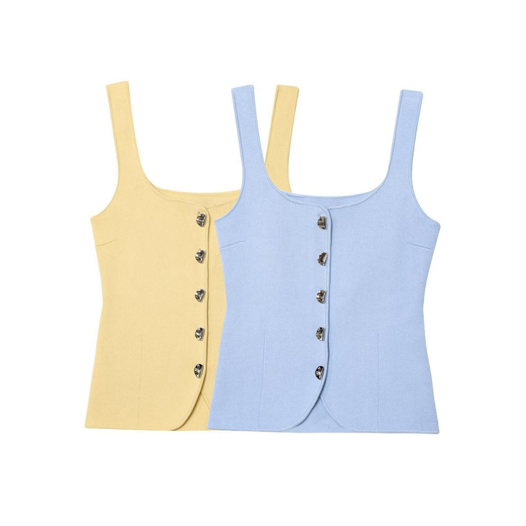 Femme Quadrat-Ausschnitt Knopf-Oben Tank Top Drune