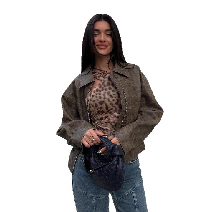 Damen Kunstlederjacke mit asymmetrischem Schnitt und praktischem Reißverschluss Drune