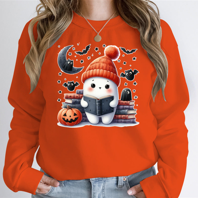 Damen Sweatshirt mit niedlichem Halloween-Motiv und Bücher-Design Drune