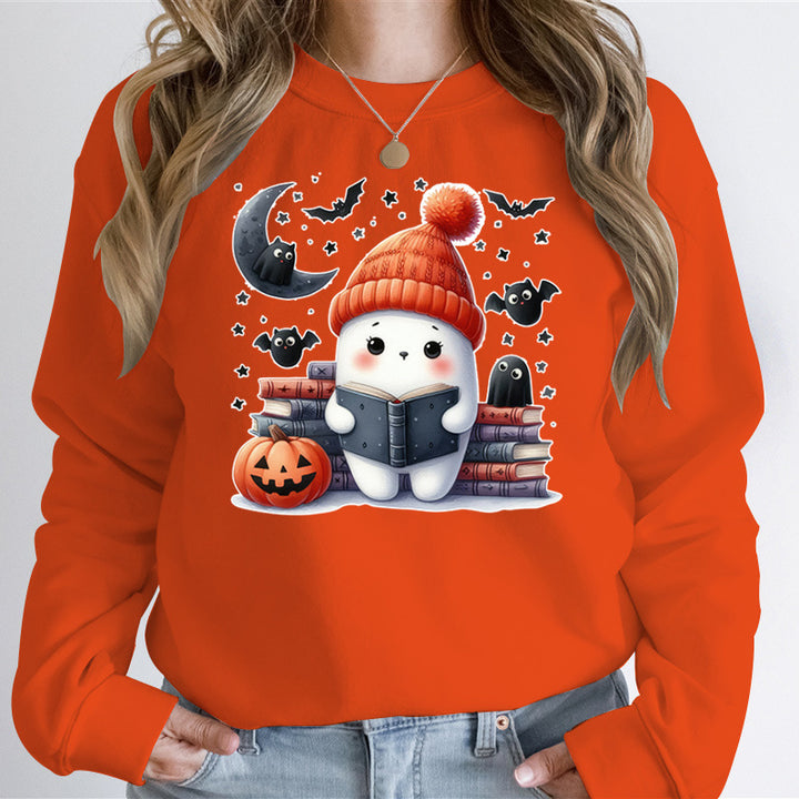 Damen Sweatshirt mit niedlichem Halloween-Motiv und Bücher-Design Drune