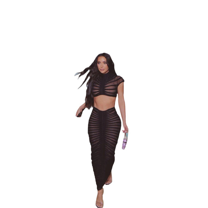 Damen Figurbetontes Crop-Top und Rock-Set Drune