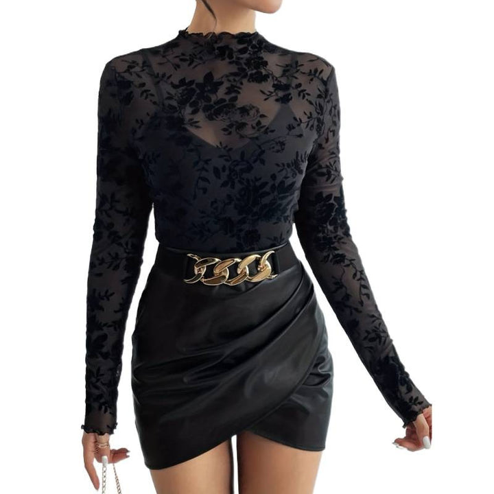 Damen Langarmshirt mit floralem Chiffon und transparenten Details Drune