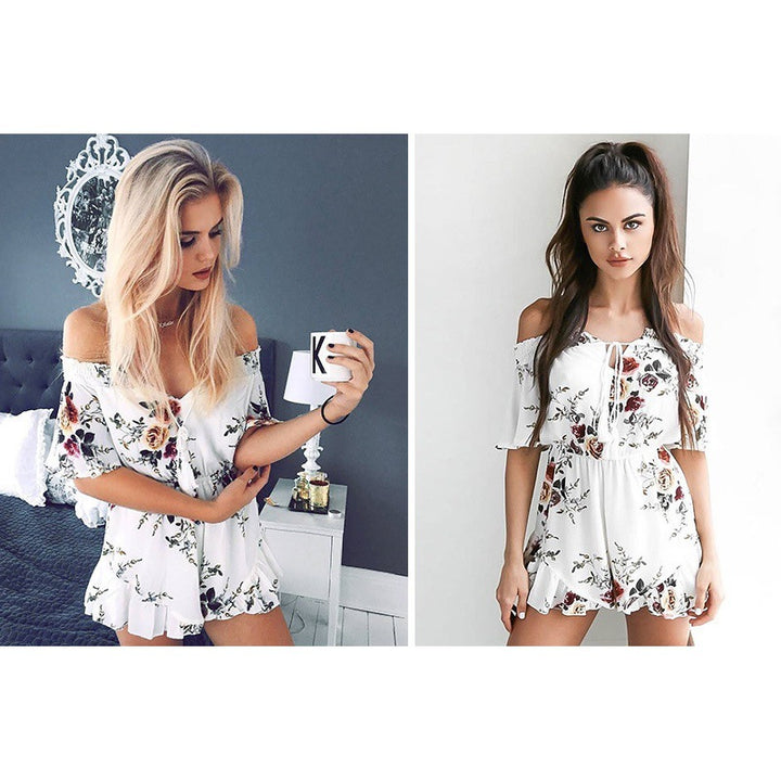 Damen Off-Shoulder Jumpsuit mit floralem Muster Drune