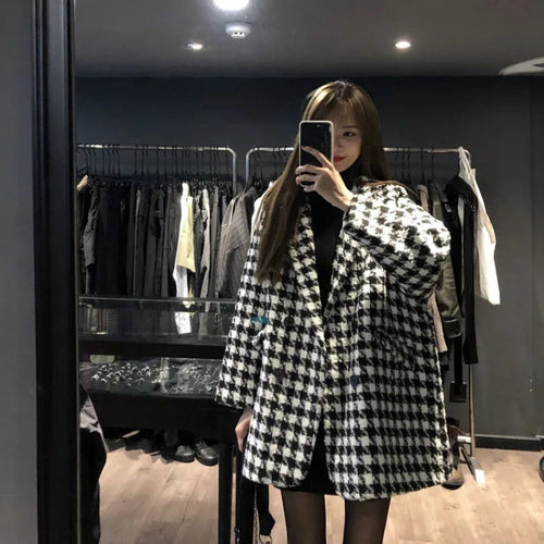 Damen Oversized Karomantel mit doppelter Knopfleiste Drune
