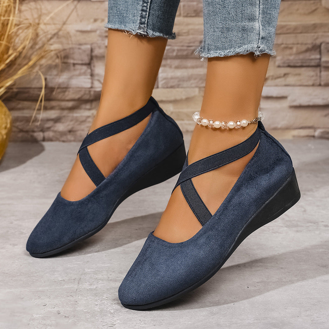 Damen Wedge-Ballerinas mit elastischem Kreuzband-Design und rutschfester Sohle Drune