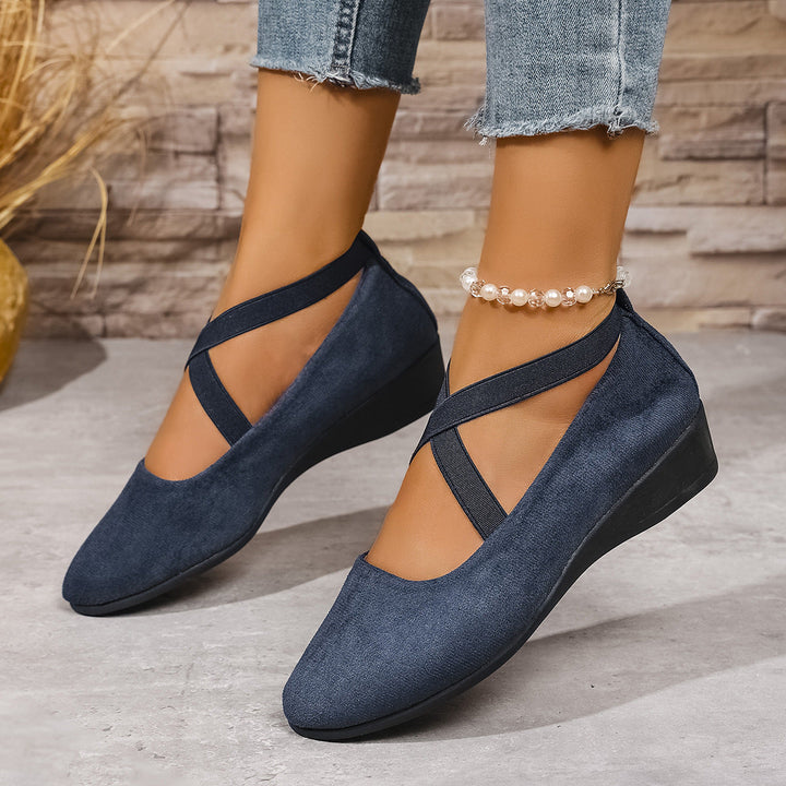 Damen Wedge-Ballerinas mit elastischem Kreuzband-Design und rutschfester Sohle Drune