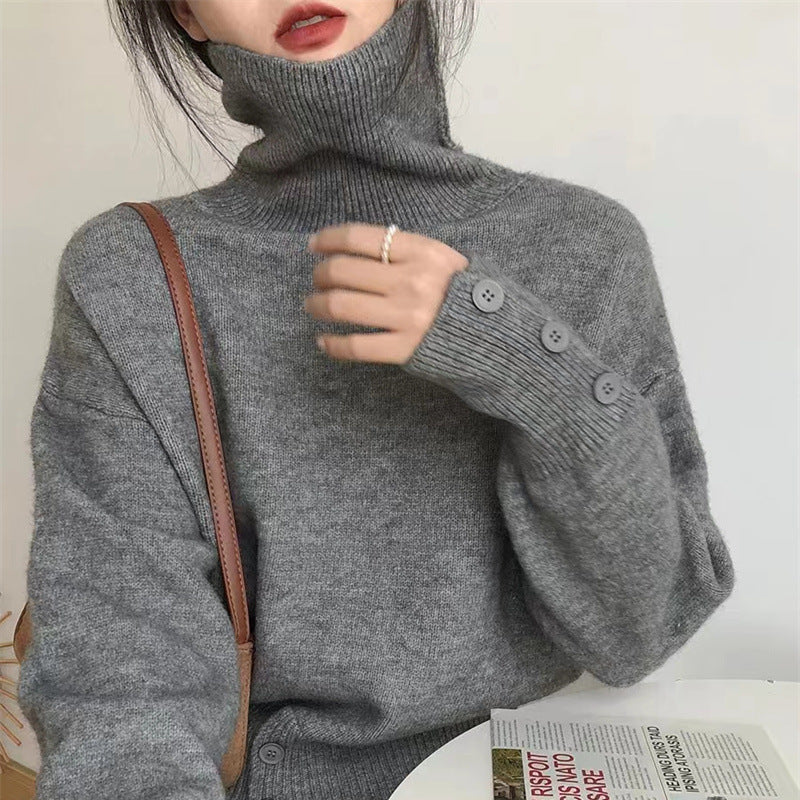 Damen Rollkragenpullover mit Knopfdetails und lässigem Schnitt Drune