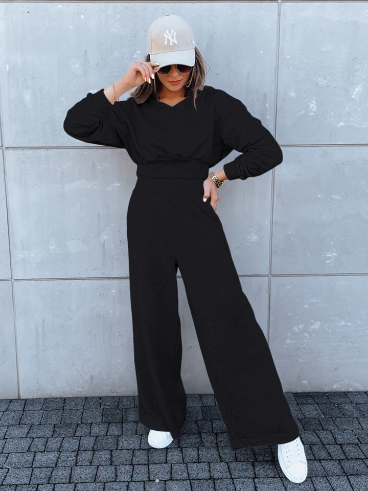 Damen lässiger Jumpsuit mit weitem Bein und praktischer Kapuze Drune