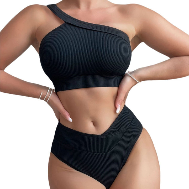 Damen Einseitig geschnittener Bikini-Top und hochtaillierte Bikinihose Drune