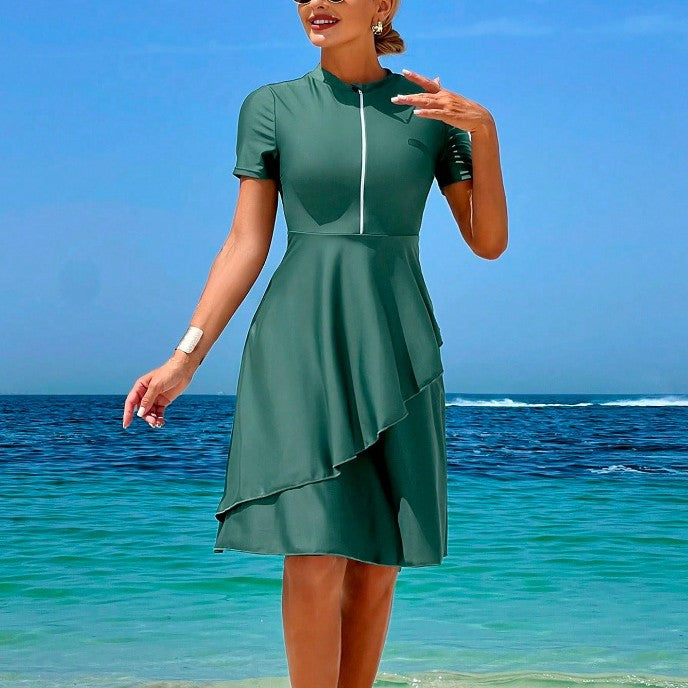 Damen Elegantes Strandkleid mit Rüschendesign Drune