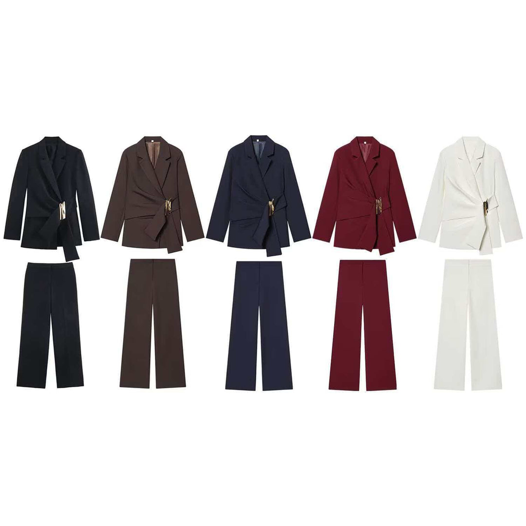 Damen nan elegante High‑Waist Weitbein-Anzughose mit flachem Bund und verdeckter Naht Drune
