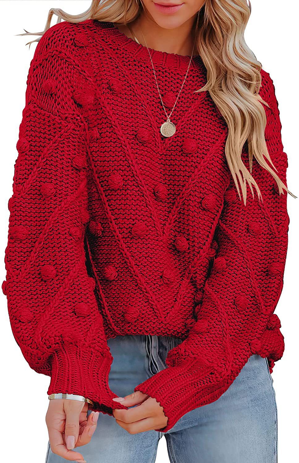 Damen stylischer Strickpullover mit strukturiertem 3D-Muster Drune