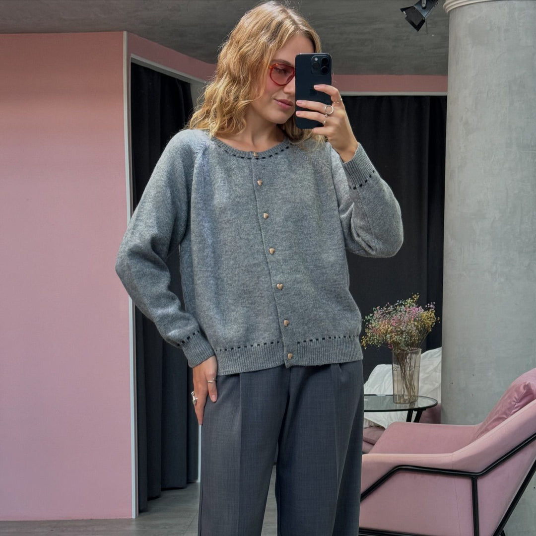 Damen luftige Strickjacke mit eleganten Knopfdetails Drune