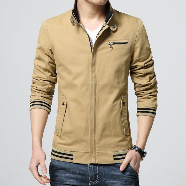 Herren nan sportlich-elegante Harringtonjacke mit Stehkragen, Reißverschlusstasche und gestreiften Rippbündchen Drune