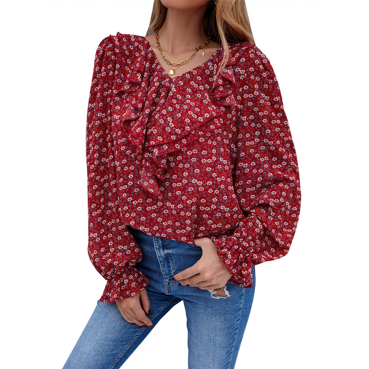 Damen Bluse mit Rüschendetails und floralem Muster Drune