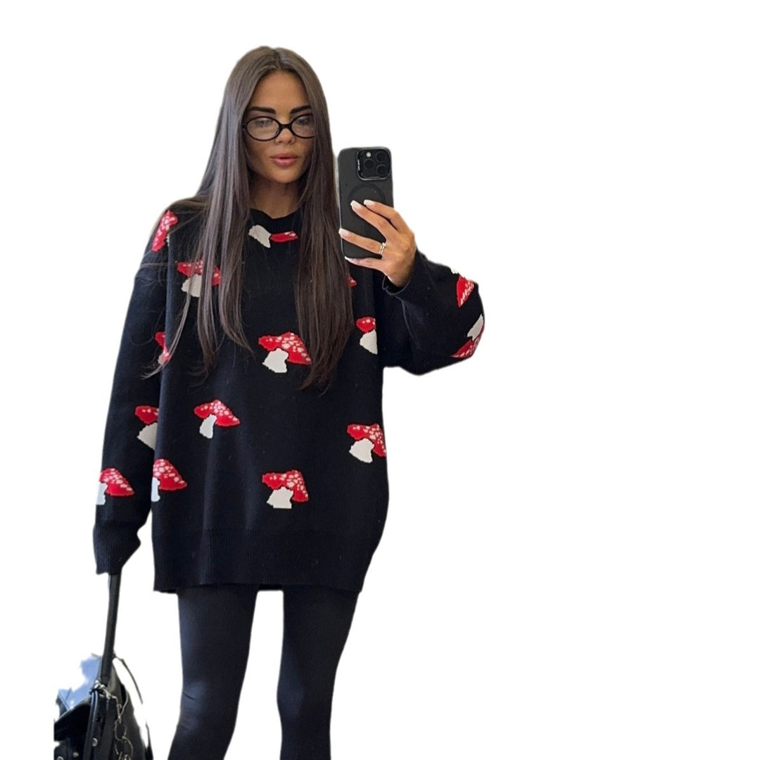 Damen Pullover mit kreativem Pilzdesign und lässigem Schnitt Drune