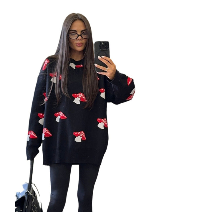 Damen Pullover mit kreativem Pilzdesign und lässigem Schnitt Drune