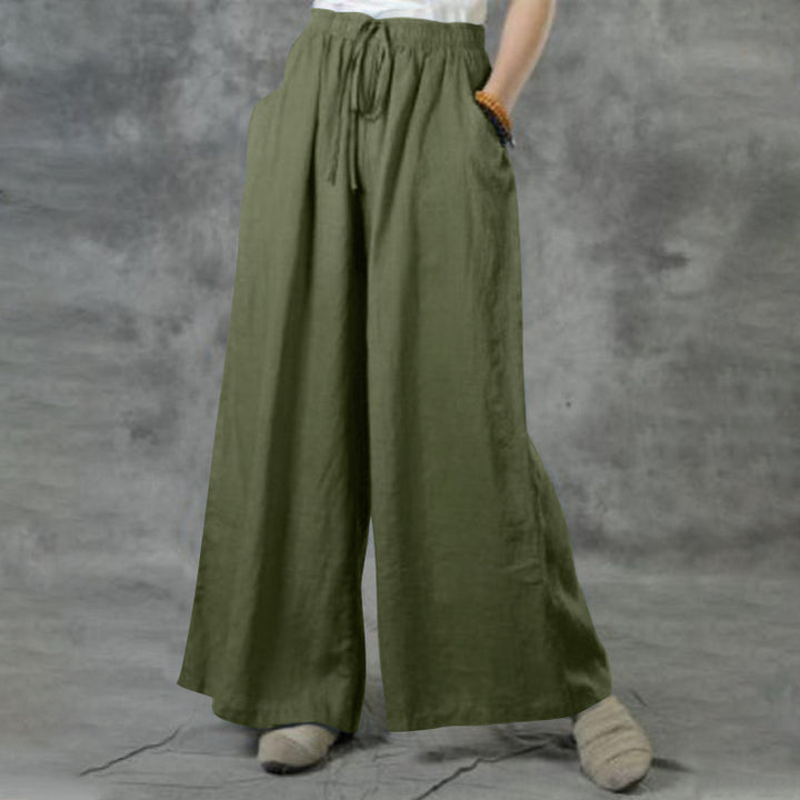 Damen nan weite Leinenhose mit hohem Bund und Tunnelzug Drune