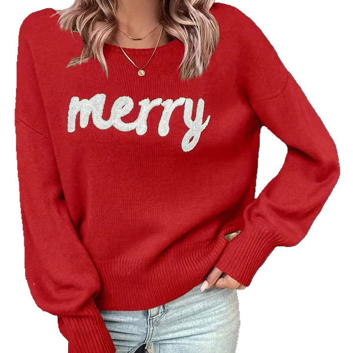 Damen Festlicher Pullover mit festlichem Schriftzug Drune