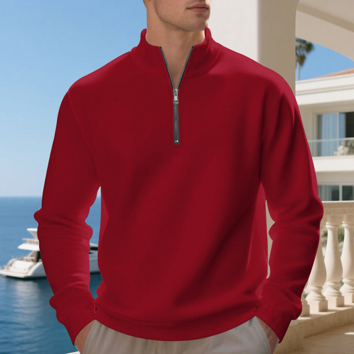 Herren lässiger Stehkragenpullover mit funktionalem Reißverschluss Drune