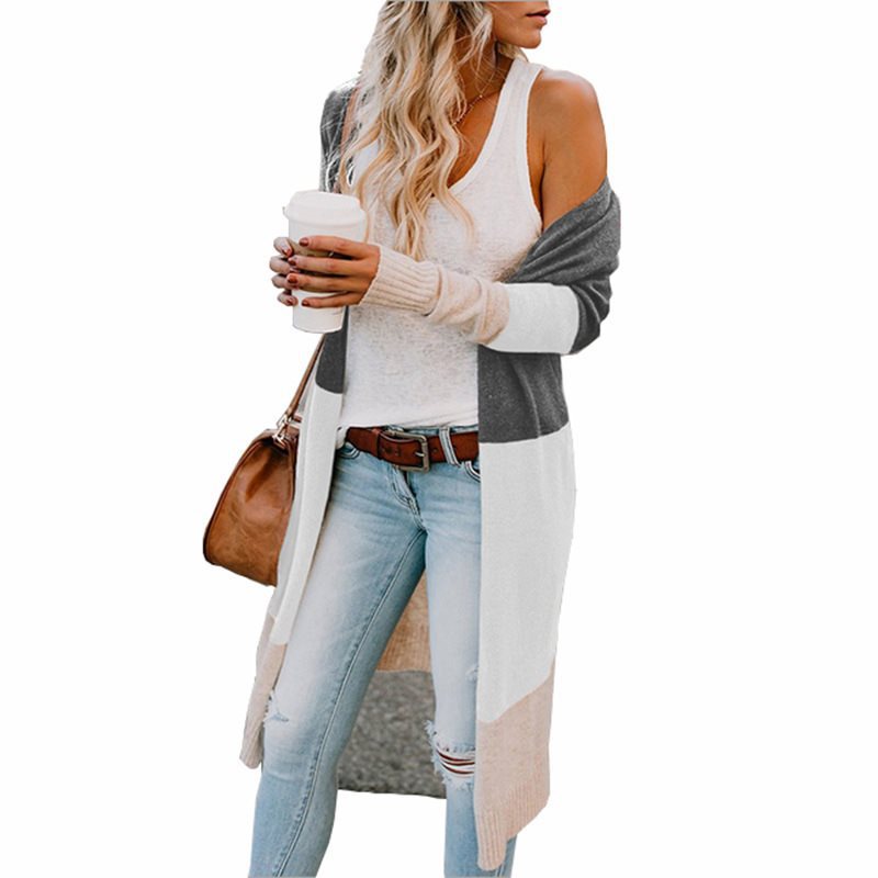 Damen Langlebiger, modischer Strickcardigan mit offenem Schnitt und kontrastierenden Farbpartien Drune